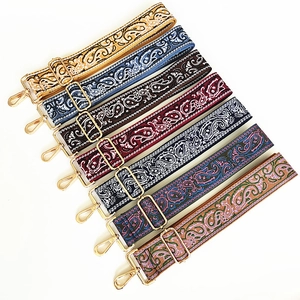Adjustable 5cm wide canvas handbag straps with colorful bohemian patterns and gold hooks