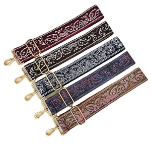 Adjustable 5cm wide canvas shoulder strap with vintage paisley patterns and gold hardware