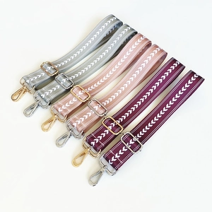 Adjustable woven jacquard bag strap with geometric patterns and metal buckles for crossbody bags