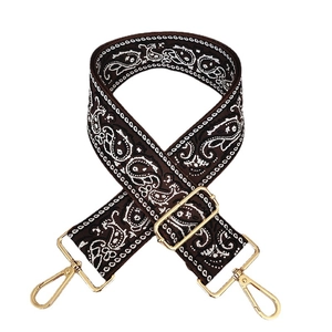 Adjustable 5cm wide canvas shoulder strap with bohemian pattern and golden metal hooks