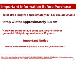 Adjustable bag strap specifications showing width of 3.8cm and length of 80 to 130cm