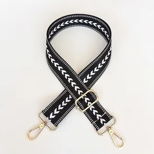 Adjustable nylon jacquard crossbody shoulder strap with black and white arrow pattern