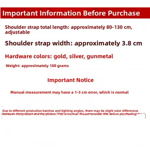 Adjustable bag strap specifications: 80-130cm length, 3.8cm width with gold or silver hardware