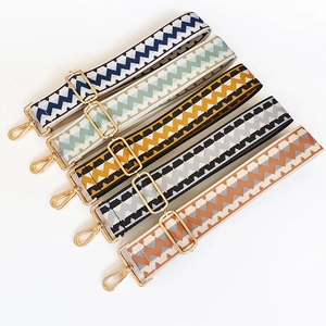 Ethnic wide woven shoulder strap replacement with adjustable gold metal hardware