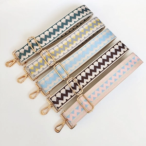 Ethnic style colorful wide guitar straps for handbags with golden metal lobster clasps