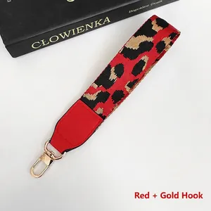 Leopard print red phone wrist strap with faux leather ends and gold metal hooks