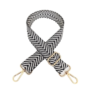 Adjustable black and white herringbone pattern replacement cotton strap with gold metal hooks