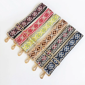 Ethnic pattern wide nylon bag straps with adjustable golden metal hooks in multiple colors