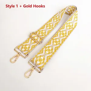 Macro detail of Bohemian geometric patterned strap with premium gold metal clasp and buckle
