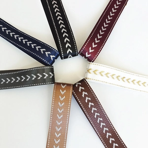 Detail of adjustable nylon bag straps with metallic yarn and herringbone patterns