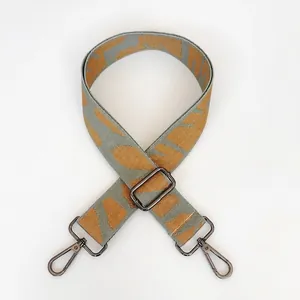 Adjustable wide embroidered shoulder strap with camouflage pattern and gun-black metal hooks