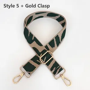 Adjustable wide replacement shoulder strap with green leopard print and gold metal hooks