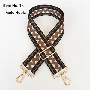 Detail of bohemian wave pattern wide bag strap with adjustable gold alloy buckles