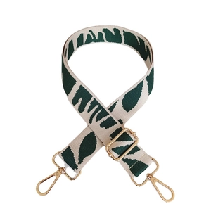 Adjustable wide replacement strap for bags with beige and green geometric embroidery