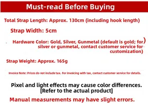 Specifications of adjustable wide canvas shoulder strap with 130cm length and 5cm width