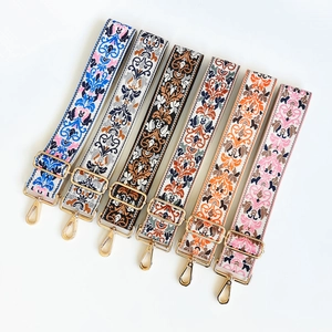 Vintage Ethnic Jacquard Wide Replacement Bag Strap Adjustable Embroidery Shoulder Belt With Metal Hooks For Women Crossbody