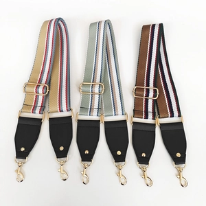 Adjustable colorful striped canvas shoulder straps for women bags with golden alloy hooks