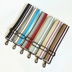 Adjustable 5cm wide striped canvas shoulder straps with matte dark metal lobster clasps