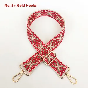 Ethnic style colorful jacquard canvas bag strap with gold metal hooks and buckle
