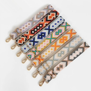 Adjustable Ethnic Geometric Jacquard Wide Bag Strap For Women Polyester Woven Replacement Shoulder Crossbody Belt With Metal Hooks