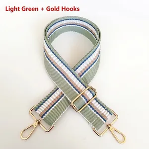 5cm wide adjustable light green striped replacement shoulder strap with gold hooks