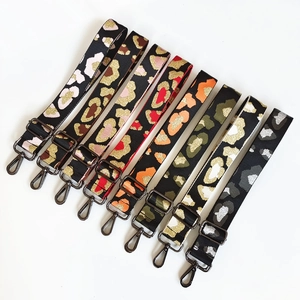 Adjustable wide replacement bag straps with colorful leopard print and metal buckles
