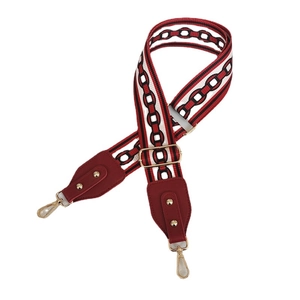 Correa étnica de lona colorida para bolso con piel PU roja y ganchos dorados
