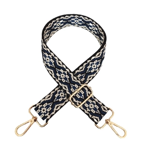 Ethnic geometric pattern adjustable canvas shoulder strap with gold metal swivel hooks