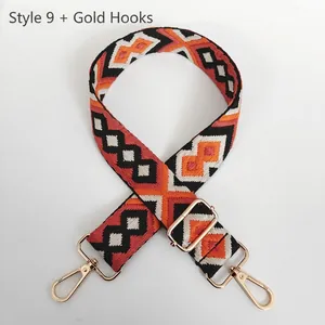Close-up of No. 9 geometric diamond pattern woven strap with gold metal lobster clasp