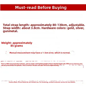 Detailed specs for adjustable 3.8cm wide striped bag strap with gold and silver hardware