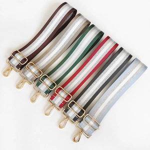 Adjustable striped nylon shoulder strap with gold metal hooks in six elegant colors