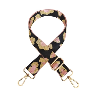 Adjustable wide replacement shoulder strap with leopard pattern and gold-tone metal hooks