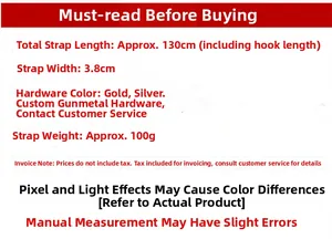 Detailed dimensions of leopard bag strap showing 130cm length and 3.8cm width specifications