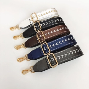 Adjustable wide woven bag straps in five colors with arrow pattern and gold metal hooks