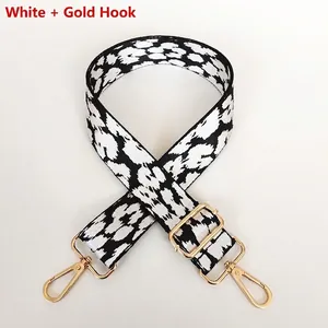 Adjustable leopard zebra print nylon shoulder strap for handbags with gold metal hooks