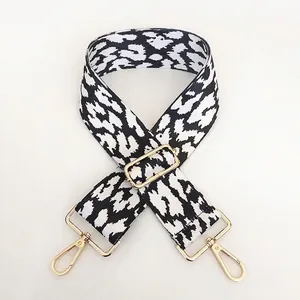 Adjustable 5cm wide leopard print shoulder strap with gold metal rotating hooks