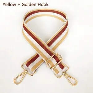 Adjustable thickened woven shoulder strap with brown, white, and gold stripes for bags