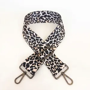 Detail of adjustable 5cm leopard print shoulder strap with dark gunmetal lobster clasps