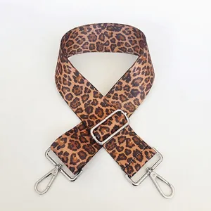 Adjustable leopard print wide shoulder strap with durable silver metal swivel hooks