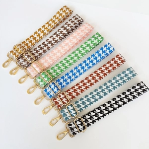 Adjustable houndstooth pattern bag straps in multiple colors with golden metal hooks