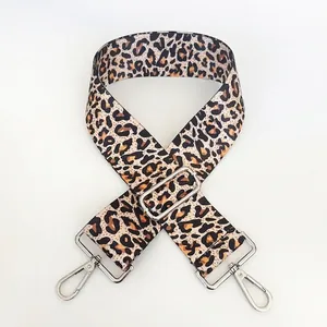 Detail view of Style 8 leopard print bag strap with silver swivel hook and adjustable metal buckle