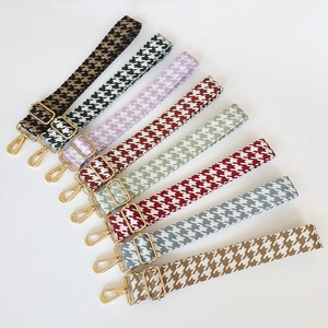 Adjustable houndstooth jacquard shoulder straps with gold hardware in multiple colors