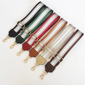 Adjustable Wide Striped Shoulder Strap For Handbags Crossbody Bag Replacement Polyester Webbing Gold Alloy Buckle Strap Women Accessories