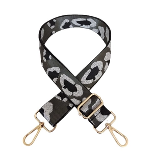 Adjustable wide leopard print shoulder strap with gold metal buckles for handbags