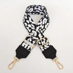 Adjustable 5cm wide leopard print shoulder strap for bags with gold metal hardware