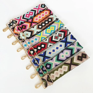 Adjustable geometric jacquard wide bag straps with gold metal hooks in eight colors