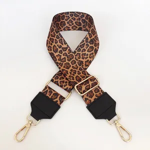 Adjustable 5cm leopard print bag strap with gold hardware and black leather accents