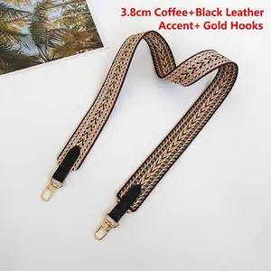 3.8cm wide canvas strap with V-shaped weave pattern and gold metal spring hooks