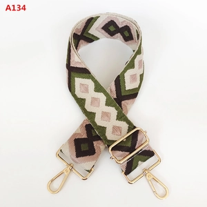 Adjustable wide canvas shoulder strap with colorful geometric rhombus jacquard and gold hooks
