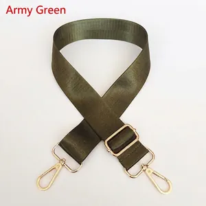 Adjustable army green nylon strap with gold swivel hooks for crossbody bags
